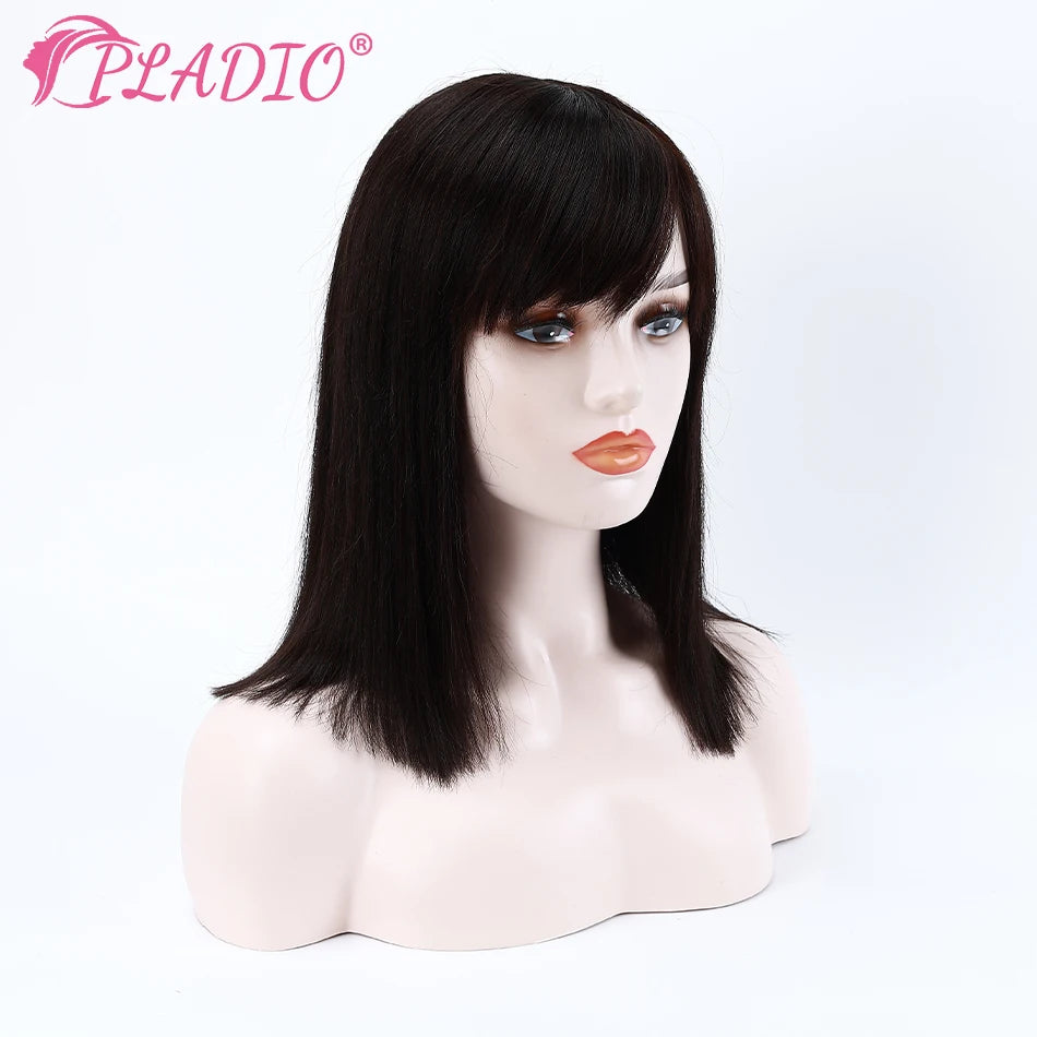 PLADIO Bob Wigs Human Hair For White Women Lace Front Wig Shoulder Length Straight Hair 100% Human Hair Natural Color Hair