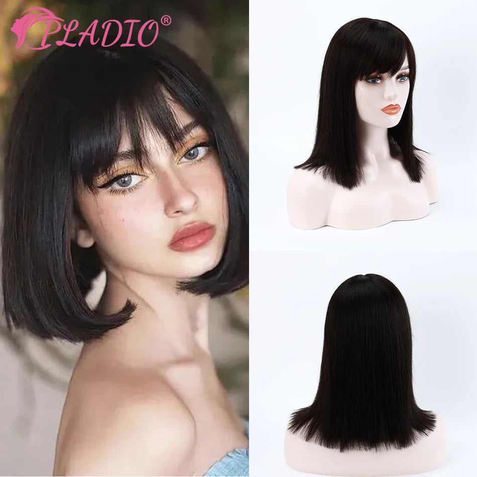 PLADIO Bob Wigs Human Hair For White Women Lace Front Wig Shoulder Length Straight Hair 100% Human Hair Natural Color Hair